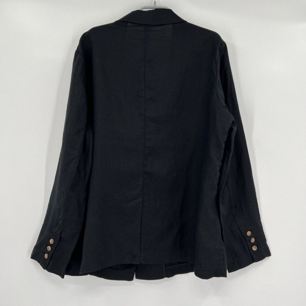 Quince Women's Linen Blazer in Black 100% Flax Linen Weave sz XS NWT Pockets $70 - Picture 4 of 6